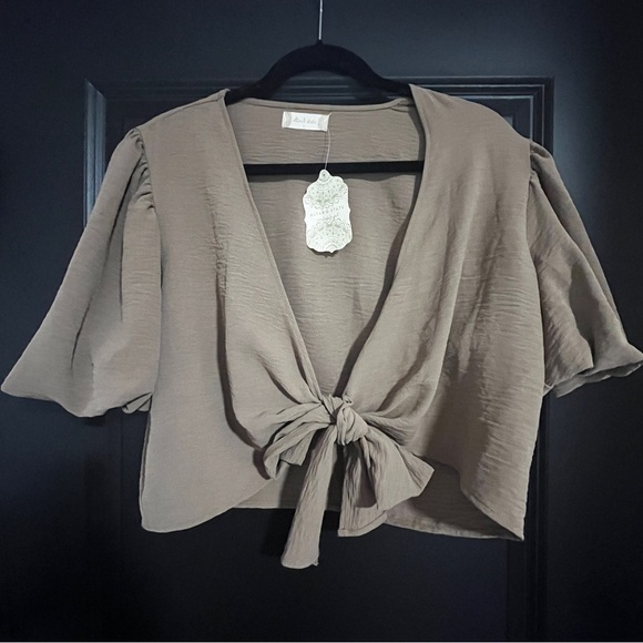 NWT Altar’d State Mocha Tie-Front Top (Matching Pants Available!) - Picture 2 of 6